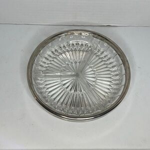 Vintage Leonard Crystal 3 section relish dish with silver plate edge 9” Heavy